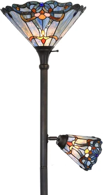 L10686 Baroque Tiffany Style Stained Glass Torchiere Floor Lamp with Sidelight f - Image 1 of 4