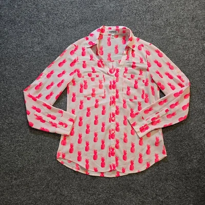 Top Express Mujer Talla XS Rosa Portofino Transparente Piña Botón Informal Carrera Foto 1 de 4