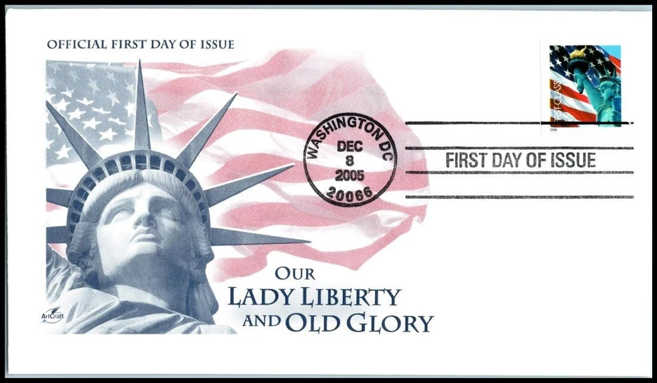 Bandera y Estatua Libertad 2005 Sc 3974 folleto sin denominación 39c FDC con ArtCraft Foto 1 de 1