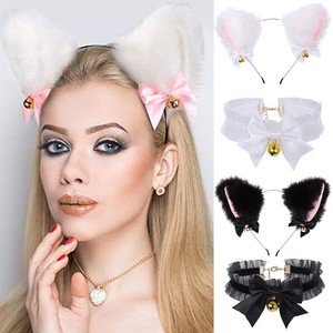 Up Plush Furry Necklace Cat Ear Headband Fancy Dress Hairband Cosplay Headwear