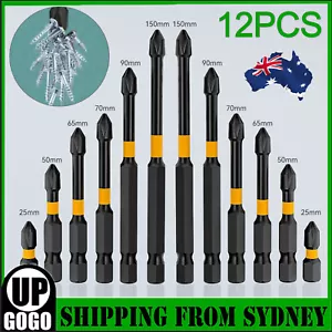 12PCS Magnetic Drill Bit Cross Head Impact Screwdriver Drills Anti-Slip Bits Set - Picture 1 of 12
