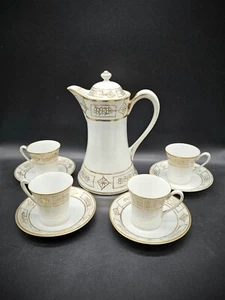 Antique Nippon Hot Chocolate/Tea Set Handpainted Art Deco Teapot,Cups & Saucers - Picture 1 of 18