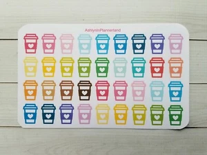 Coffee Cup Planner Stickers- Perfect For Erin Condren, Happy, Hobonichi - Picture 1 of 5