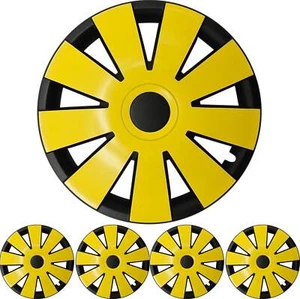 4x PREMIUM DESIGN Radkappen Radzierblenden 15 ZOLL "Nefryt" in Schwarz / Gelb - Bild 1 von 2