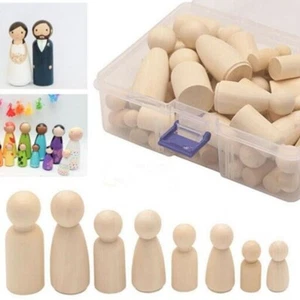 50X DIY Wooden Peg Dolls Unfinished Family People Wedding Craft Kids Decoration - Picture 1 of 7