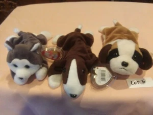 Lot of 3 Vintage PVC Ty Beanie Babies  BERNIE, BRUNO & NANOOK- NWT lot # 5 - Picture 1 of 2