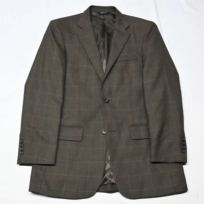 Joseph & Feiss 38L Brown Windowpane Wool Tweed Blazer Jacket Sport Coat - Image 1 of 4