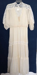 Vtg 1970's Roberta California Maxi Beige Laced Boho Prairie Wedding Dress Size 7 - Picture 1 of 8