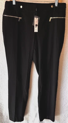 Tahari Pants Size 12 Black Gold Pocket Zippers Business Career Capsule NEW NWT - Image 1 of 4