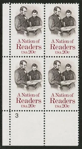 US USA Sc# 2106 MNH FVF PLATE # BLOCK Abraham Lincoln Son Tad Reading Book - Picture 1 of 1