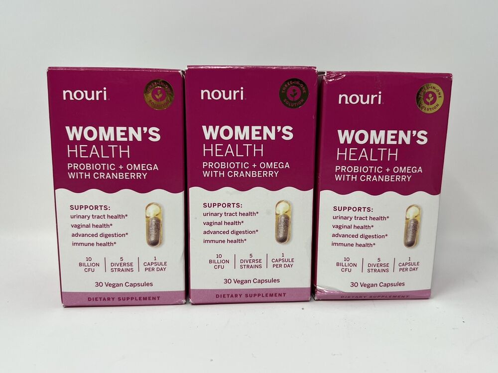 3 ~ Nouri Women’s Health Probiotics + Omega with Cranberry ~90 Caps Total~ 05/24