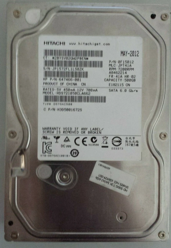 Hitachi HDS721050CLA662 3.5" SATA 500 GB 7200 RPM - Image 1 of 1