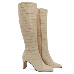 Schutz Diasy Size 9 Almond Buff Crocodile Embossed Leather Western Tall Boot - Picture 1 of 14