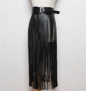Long Fringe Tassel Belt Skirt UK Women Faux Leather Adjustable Waistband Girdle - Picture 1 of 6