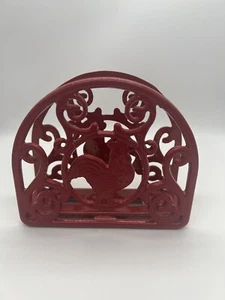 Heavy Enamel on Cast Iron Metal Red Rooster Napkin / Letter Holder - Picture 1 of 7