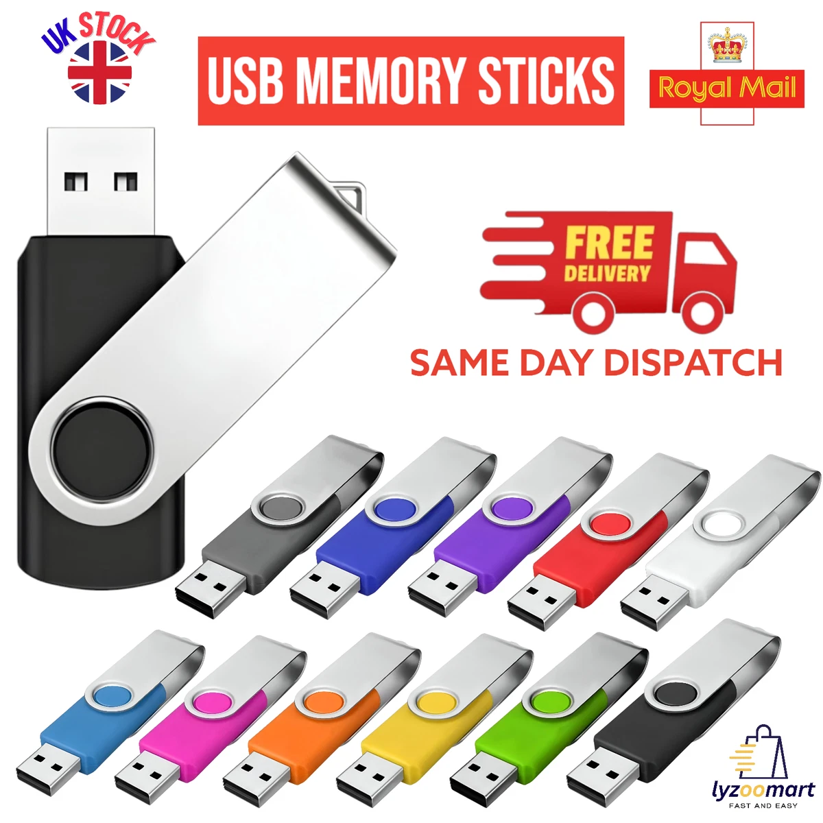 20-Pack 4GB USB Flash Drives Bulk - Mixed Colors Thumb Drives With Lanyards & Labels