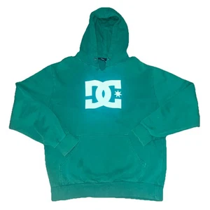 Used/Distressed Y2K DC Hoodie Men's Large Green Skate Grunge Sweatshirt Pullover - Picture 1 of 6