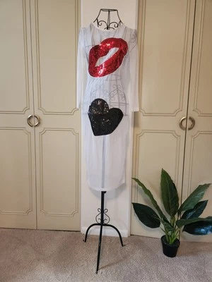 Funda de Vestido Vintage Uptown EE. UU. Lentejuelas Transparentes, Manga 3/4, Largo Midi Foto 1 de 4