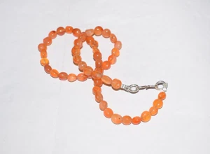 Naturale Arancione Corniola 16 " Stringa Liscio Perline Ovali Argento Sterling - Foto 1 di 12
