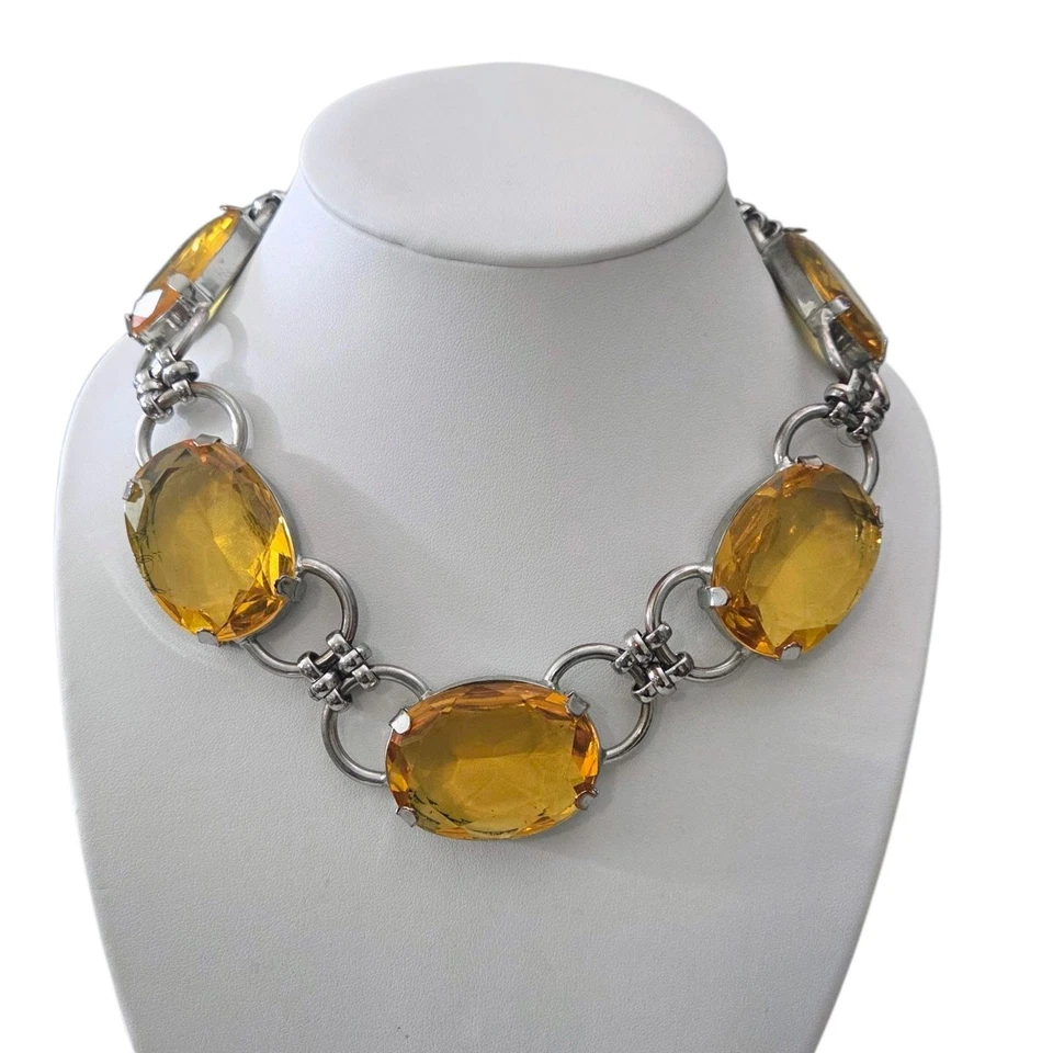 Vintage RJ Graziano Faceted Citrine Crystal Silver Choker Statement Necklace - Image 1 of 4