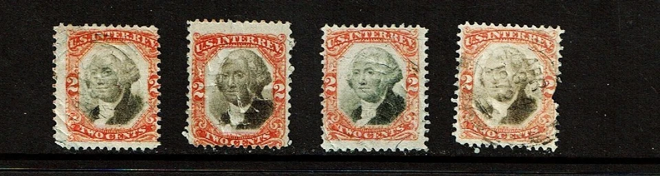 1871-2 U.S.THIRD Issue 2c Org &Blk Washington LOT OF 4 Cut/Punch Cancel Sc#R135 - Image 1 of 2