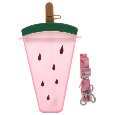 Botellas de agua de plástico 320 ml linda forma de helado de sandía con pajita rosa Foto 1 de 4