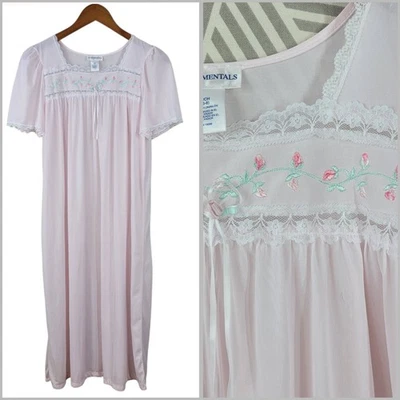 Винтажная ночная рубашка скольжения маленькое белье платье розовый кружевной отделки бабушка легкий  - Изображение 1 из 4