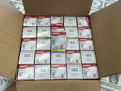 Satco S3844 10W Globe G12-1/2 Clear 120V Candelabra Base Bulb Case of 25 - Image 1 of 4