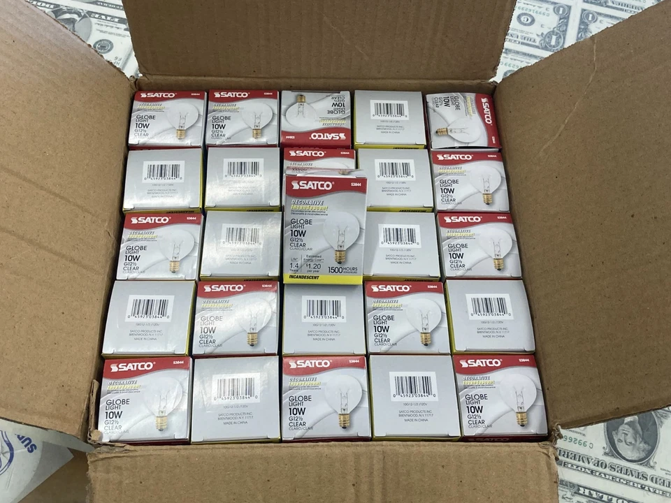 SATCO S3844 - 10 Watt G12 1/2 PEAR Incandescent Bulb Clear Candelabra Base