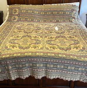 VTG Woven Blanket, Floral Horse Palace Motif, (Damaged) For Repair Or Craft - Picture 1 of 24