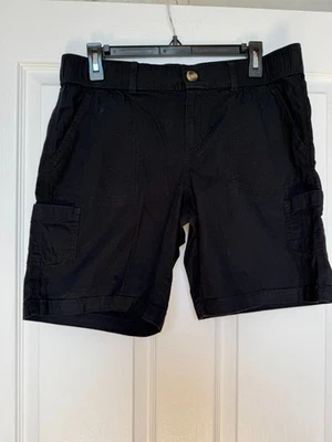 Sonoma Women's 12P Black Cargo  Shorts 8" inseam Rollable Cuff Elastic Waist - Image 1 of 3