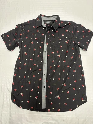 Eighty Eight Shirt Mens Skull Black M Christmas Tree Santa Elf Holiday Button Up - Image 1 of 4