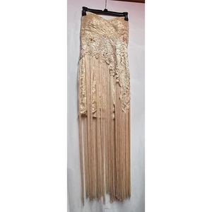 Flirt by Maggie Sottero Strapless Sequined Gold Gown with Gold Skirt Size 6 - Picture 1 of 6