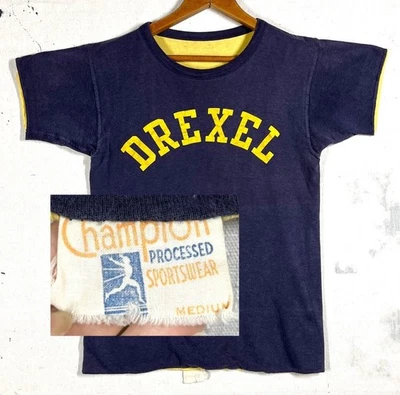 VINTAGE 40s Drexel University T Shirt Small Double Face Phys Ed PE Champion - Image 1 of 4