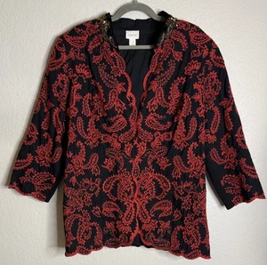 Chaqueta Chicos 3 US XL Mujer Negra Roja Bordada Cuentas Paisley Vacaciones - Imagen 1 de 11