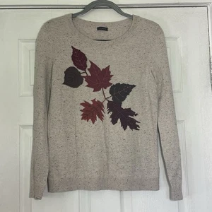 Talbots Sweater Womens Petite S/M Beige Fall Leaves Pullover Autumn Cotton Blend - Picture 1 of 5