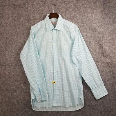 Turnbull & Asser Shirt Mens 16 Green  White Plaid Check England Cotton Classic - Image 1 of 4