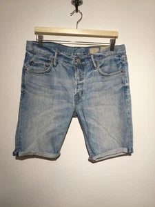 All Saints 32W Hanako Switch Denim Shorts Light Blue Wash Button Fly Summer - Picture 1 of 9