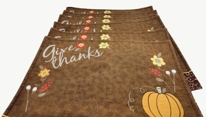 6 Essential Home "Give Thanks" Placemats Brown Pumpkin Fall Thanksgiving READ - Picture 1 of 10