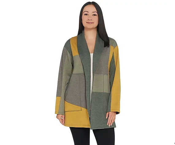 LOGO Lounge by Lori Goldstein Brushed French Terry Patchwork Duster Jacket XXS - Image 1 of 1