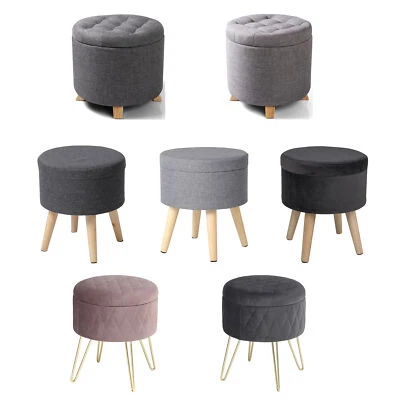 Sitzhocker Stauraum Fußhocker Deckel abnehmbar Gepolsterte Sitzfläche Rund #2149 - Bild 1 von 4