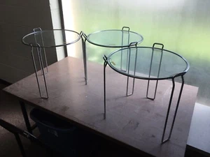 MCM Saporiti Set of 3 Chrome Glass Round Stackable nesting Side Tables 1960s NOS - Picture 1 of 8