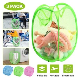 3Pcs Laundry Basket Pop Up Foldable Mesh Hamper Washing Clothes Bag Storage Bin - Picture 1 of 23