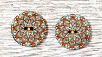 flowers boho wood sewing buttons 2 holes 1 inch (set# 1207) 2pc - Image 1 of 2