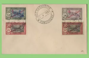 French India 1945 1R,2R,3R &5R overprints on cover with Pondicherry postmark - Picture 1 of 1