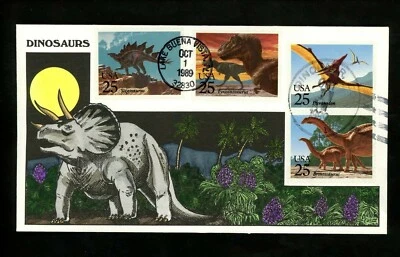 US FDC Collins HP #2422-25 Dual Cancel (L1601) Dinosaurs prehistoric animal 1989 - Image 1 of 2