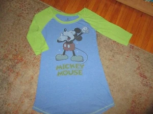 MICKEY MOUSE NIGHT SHIRT Pajama Sleepwear Night YAWN Retro Ringer Jersey SMALL - Picture 1 of 4