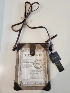 New Mona B Atlas Small Crossbody Bag Upcycled Canvas Distressed Leather - Picture 1 of 13