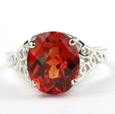 12x10mm CREATED PADPARADSCHA SAPPHIRE Sterling Silver Ring -Handmade • SR057 - Image 1 of 4