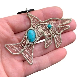 Turquoise 925 Sterling Silver Wire Wrap Dolphin Animal Lover Bday Gift Pendant - Picture 1 of 12